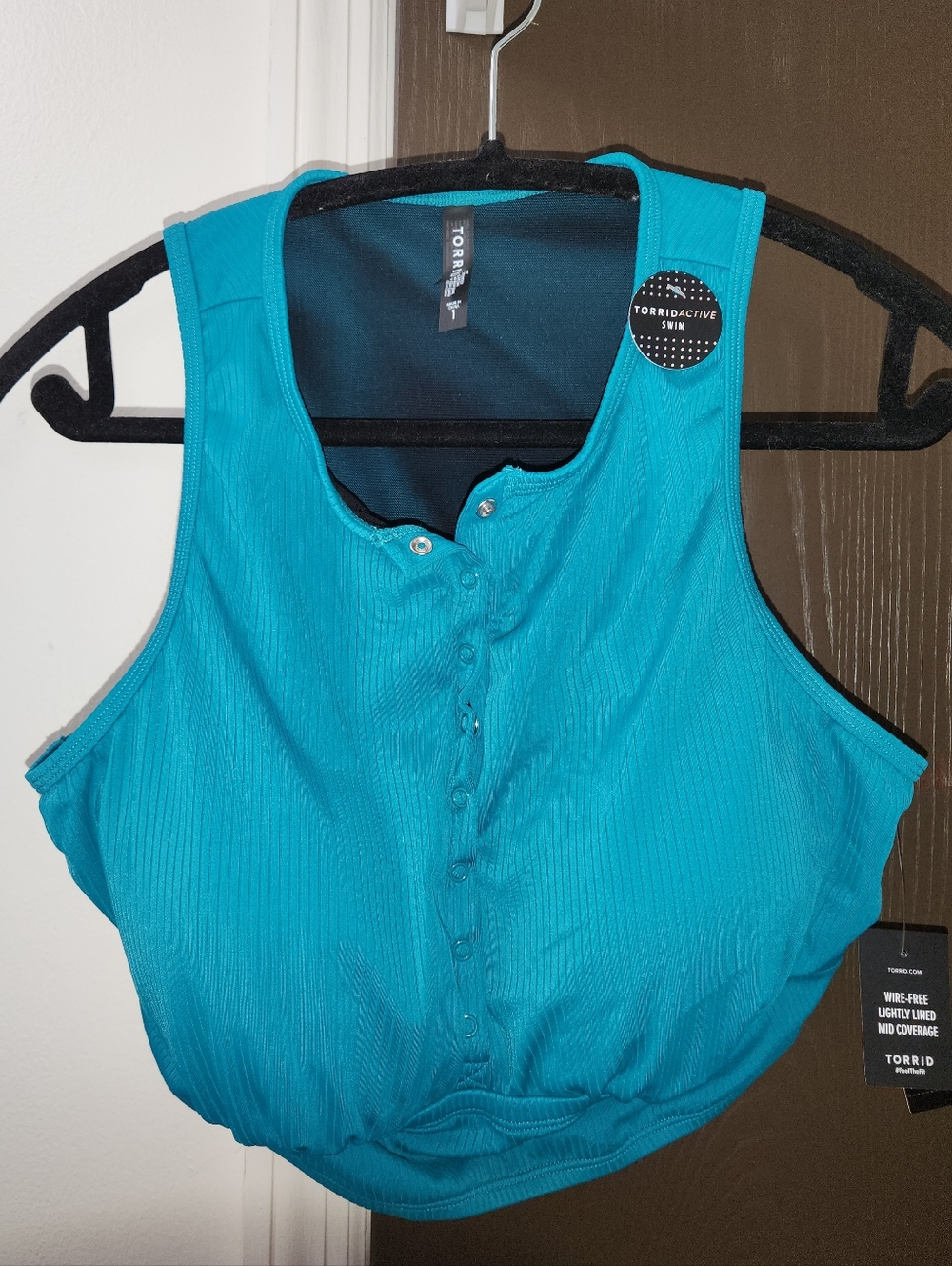torrid Sixe 1 Teal Ribbed Henley Swim Top